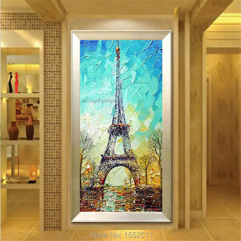 

Hand painted canvas abstract oil huge modern quadros paintings for living room wall art cuadros decoracion Paris Eiffel Tower