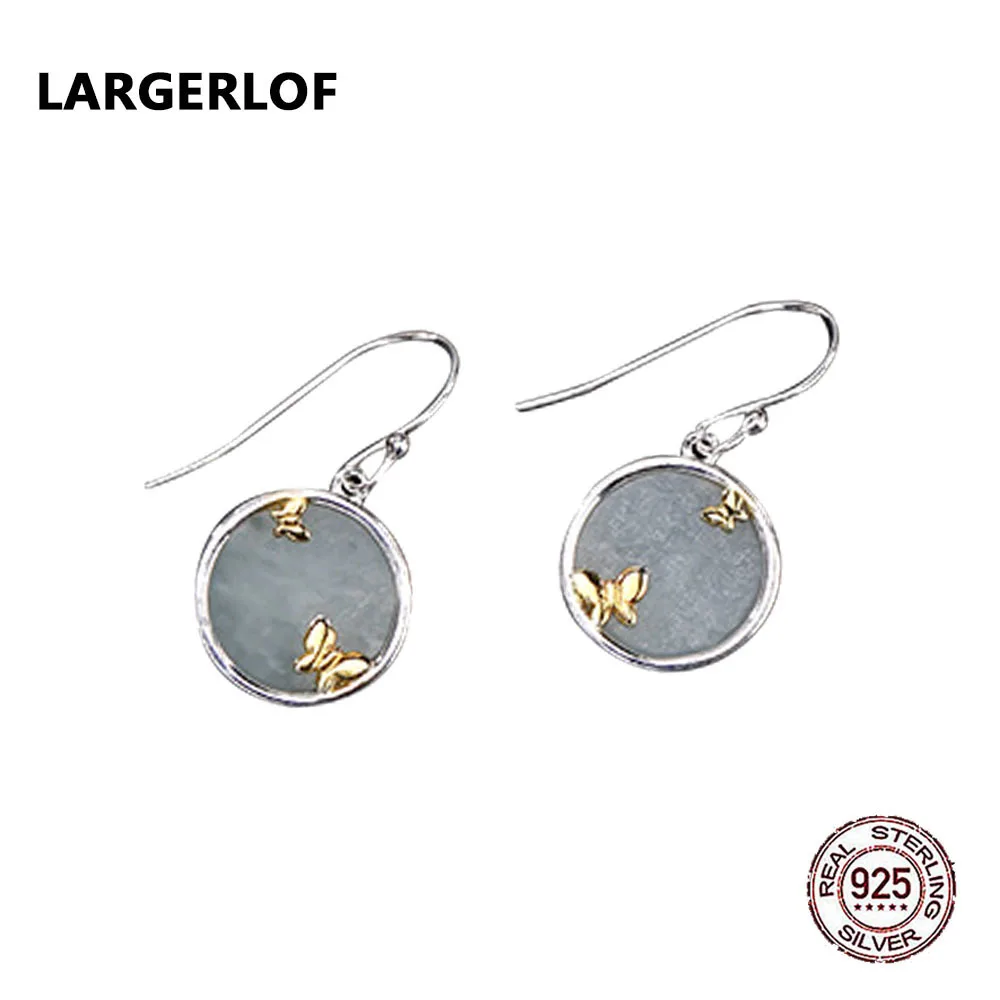 

LARGERLOF Real 925 Sterling Silver Women's Earrings Fine Jewelry Handmade Chalcedony Vintag Earrings Butterfly Jewelry ED49074