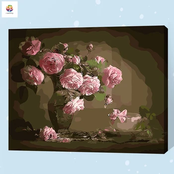 

Frameless Digital Painting By Number Pink Rose Vase Flower Scenery Acrylic Paint Modern Wall Art Canvas Painting Home Deco Deal