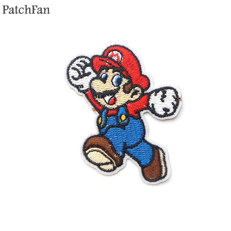 

Patchfan Super mario applique patches diy iron on para shoe jeans bag shirt clothes jersey punk sticker embroideried badge A1829