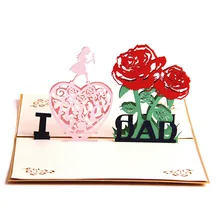 3D открытка-раскладушка Открытки День отца спасибо ручная работа бумага лазерная резка цветок пользовательские Вечерние поздравительные открытки я люблю папу