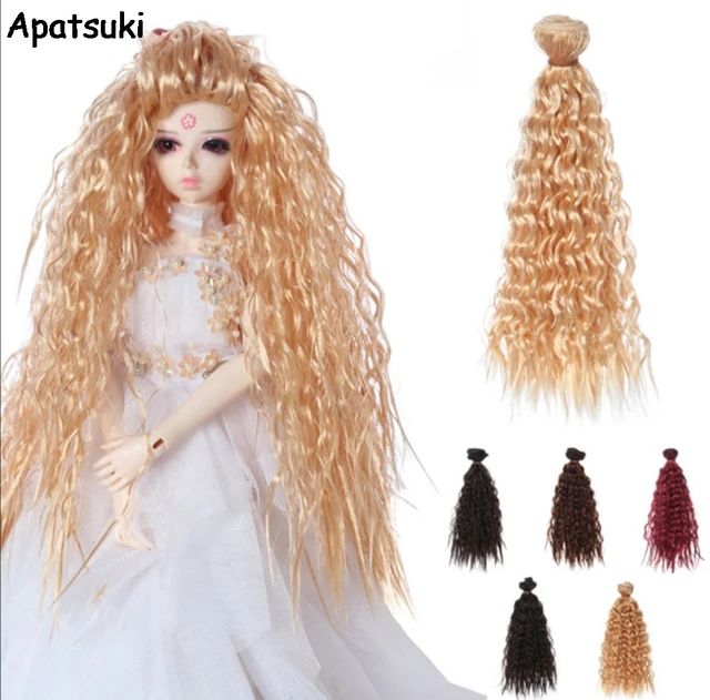 25cm*1m Doll Wigs For Barbie Doll DIY Doll Hair Curly Hair Wavy Wigs Golden Wine Brown Color