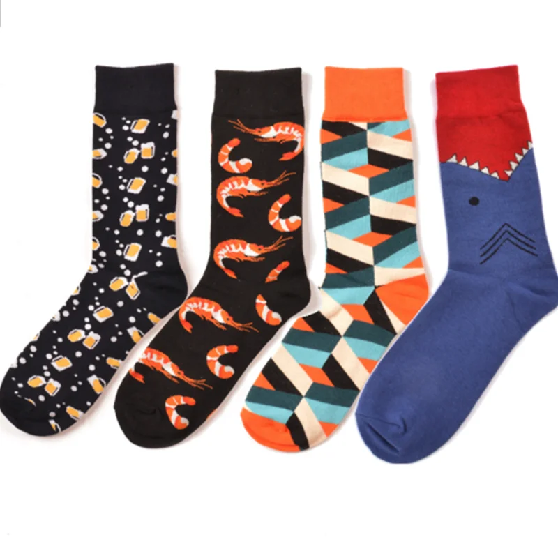 

1 pair women Funny socks combed cotton cartoon animal bird shark zebra corn watermelon sea food geometric novelty socks