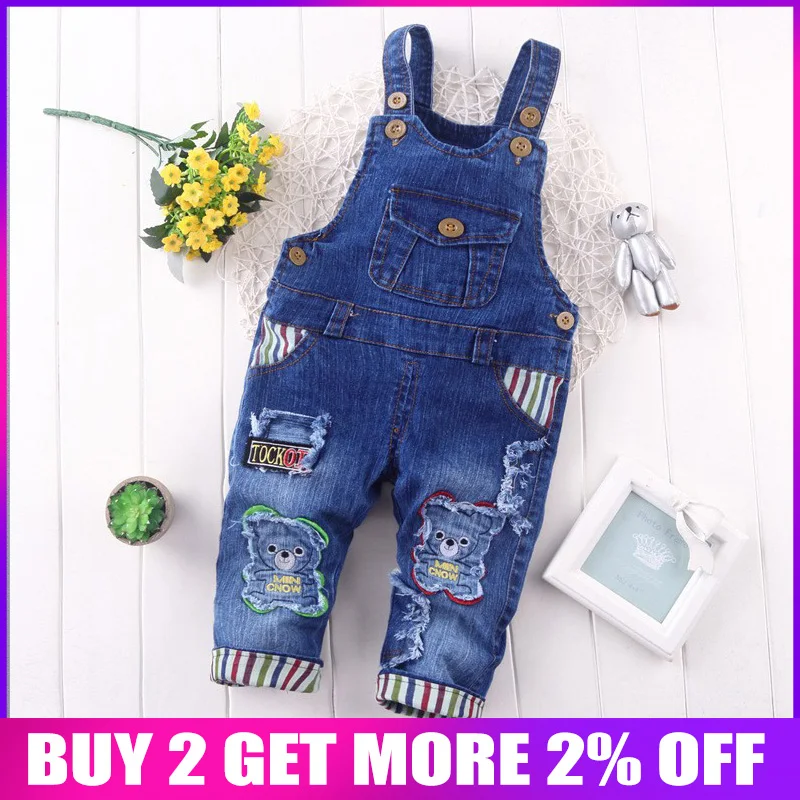 

BibiCola Baby boys cotton demin rompers, Spring Autumn newborn baby denim jean for toddler infant boys girls bib pants