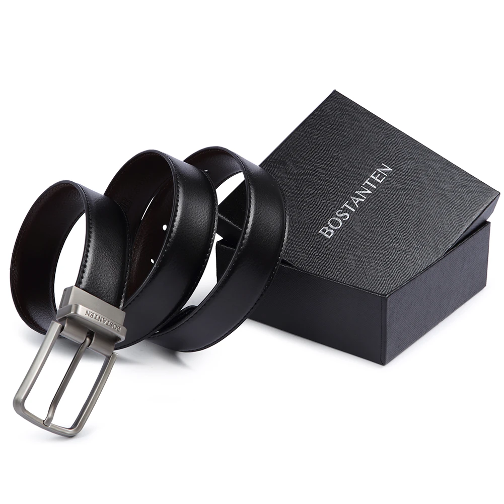 

BOSTANTEN New Male Genuine Leather Belts for Men Adjustable Dress Click Belt With Single Prong Buckle With Box