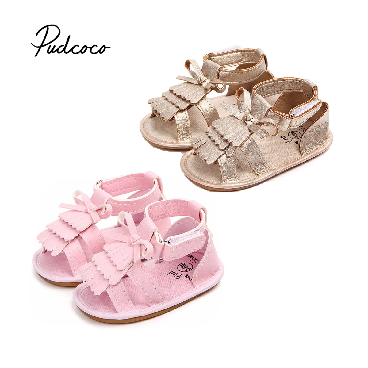 

Pudcoco 2018 New Summer Toddler Baby Girls Soft PU Leather Sandals Bowknot Tassels Princess Party Glisten Shoes 0-18M
