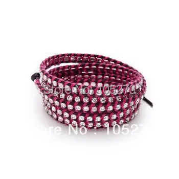 

New Arriver Chirstmas Jewellery ! Lovely 4MM Grey Crystal Wrap Bracelet On Natural Leather 32-34inch Wholesale New Free Shipping