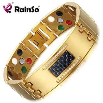 

RainSo Exquisite Crystal Titanium Bracelets Bangles Magnetic Germanium Negative ions Far Infrared Tourmaline Men's Jewelry