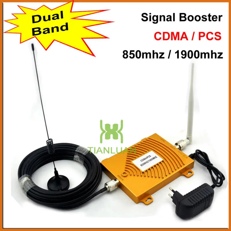 

Full Set Dual Band PCS 1900MHz CDMA 850Mhz Mini Signal Repeater Cell Phone Signal Booster PCS CDMA Signal Amplifier with Antenna