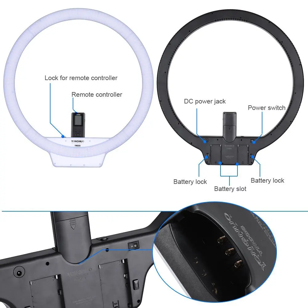 YongNuo YN608 светодиодный студийный кольцевой светильник с регулируемой яркостью, беспроводной дистанционный светодиодный светильник с адаптером для фотосъемки, светильник ing