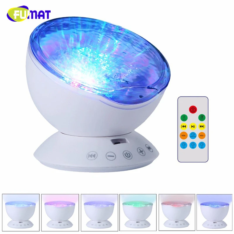 

FUMAT Ocean Wave Projector Night Light Baby Night Lamps + IR Remote Control 12pcs RGB Led with Speaker For Kid Aurora Night Lamp
