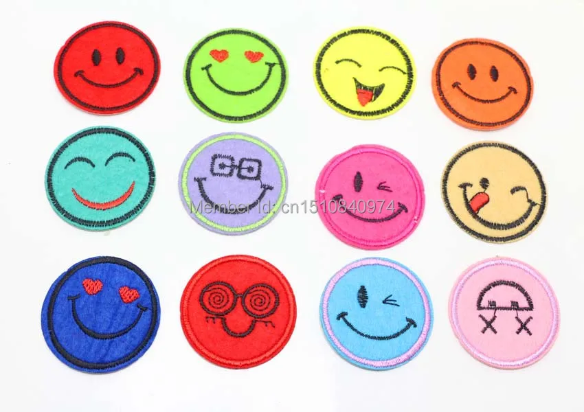 HOT 12pcs NEW Smiley face Pattern Embroidered sew or Iron on Patch Motif Applique Free shipping