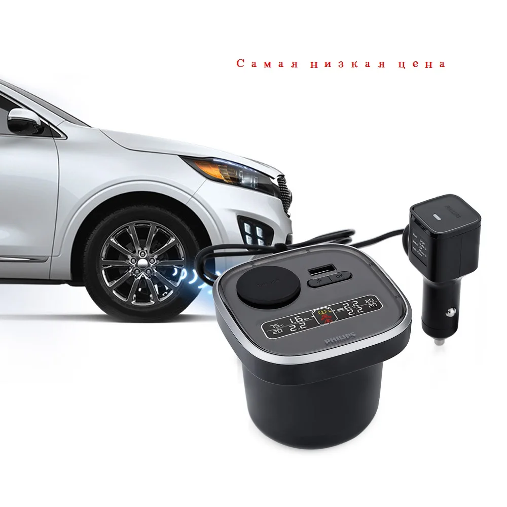 PHILIPS TPMS Auto Tyre Pressure Monitoring System with 4 External Sensors Cup Shape Car / USB Charger
