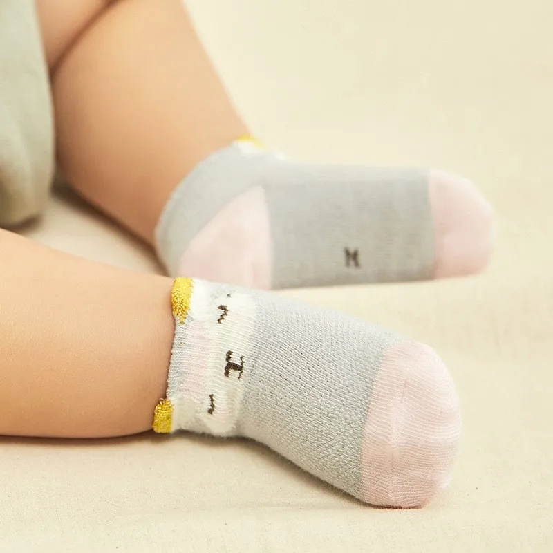 5 пар, Летние Носки с рисунком для малышей Детские хлопковые дышащие сетчатые носки нескользящие