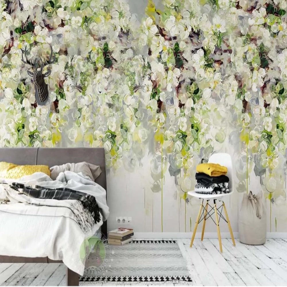 3D Nordic Modern Hand Painting Flower Wallpaper Mural Creative Art Wall