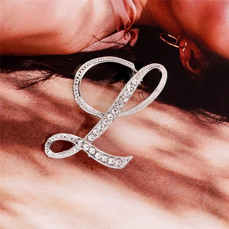 

New Arrival Fashion Creative Unisex Crystal English 26 Letters Design Brooches Pins Rhinestone Letter Brooch Gifts J#28
