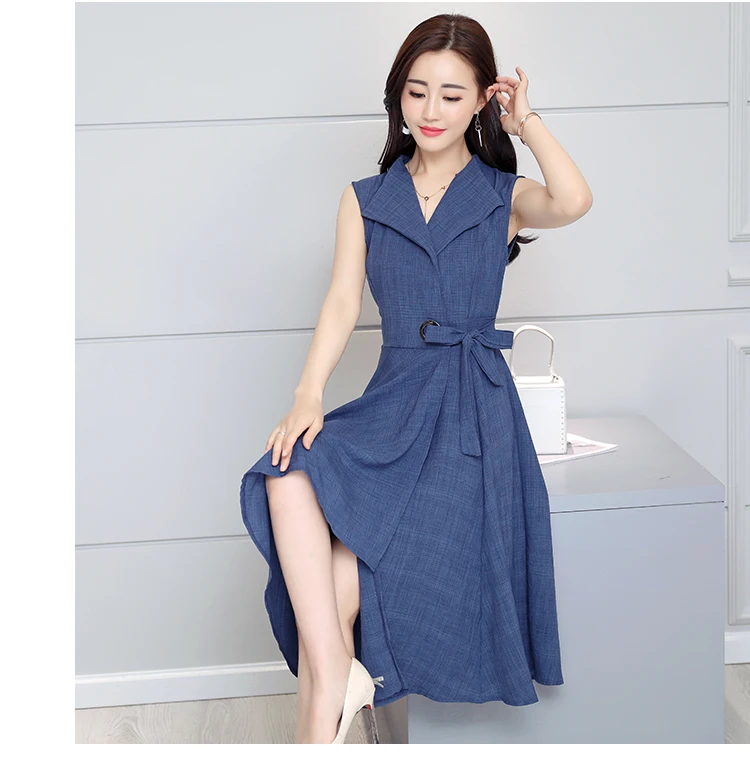 Cotton Linen Summer Office Dress A-line Robe Femme Ete 2018 Grande Taille 5XL V Neck Plus Size Black Office Dress5