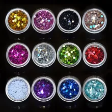 1 pc 12 colors Nail Art Glitter ROUND Shapes Confetti Sequins Nail Art holographic powder YZW