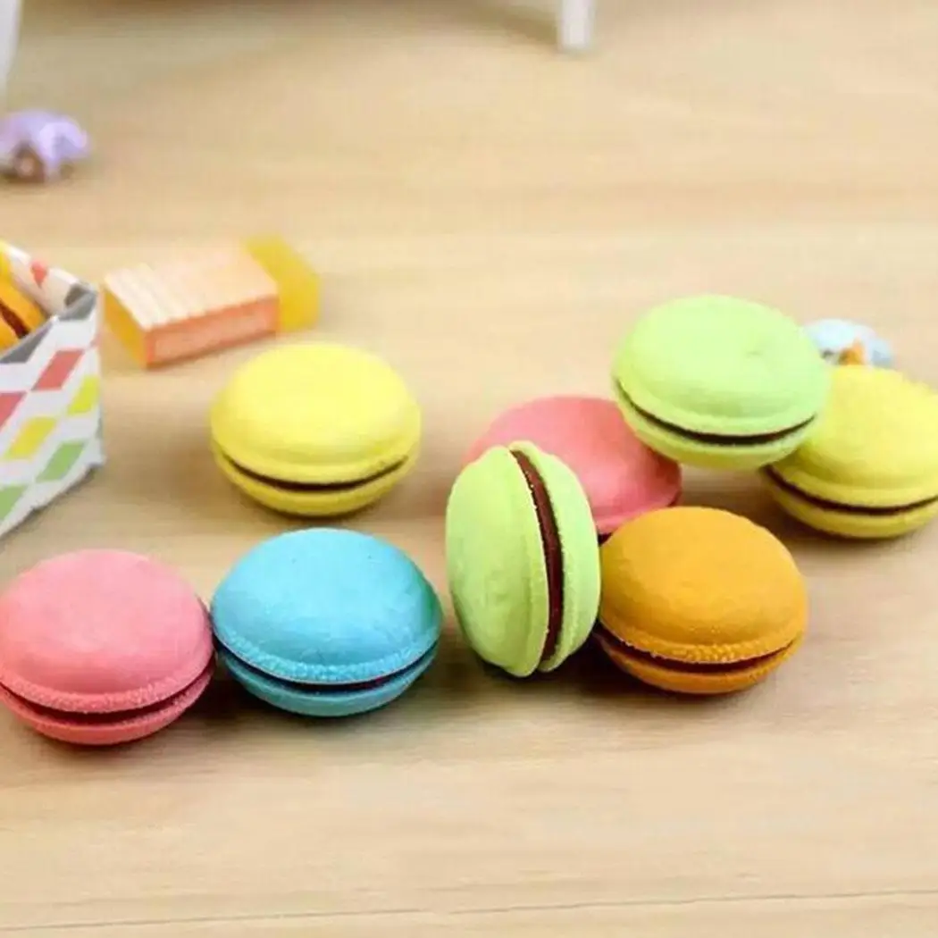 

New Multi-colors Macarons Cookie Rubber for Pupils Kids School Office Pack of Erasers Eraser Kits Hamburger