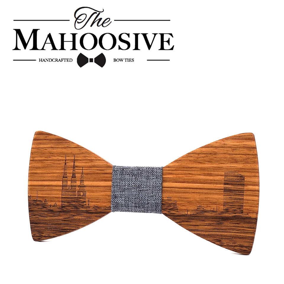  Wood Skyline ZAGREB Men Bow Tie and Handkerchief Bowtie Necktie Cravate Homme Noeud Papillon Man Co