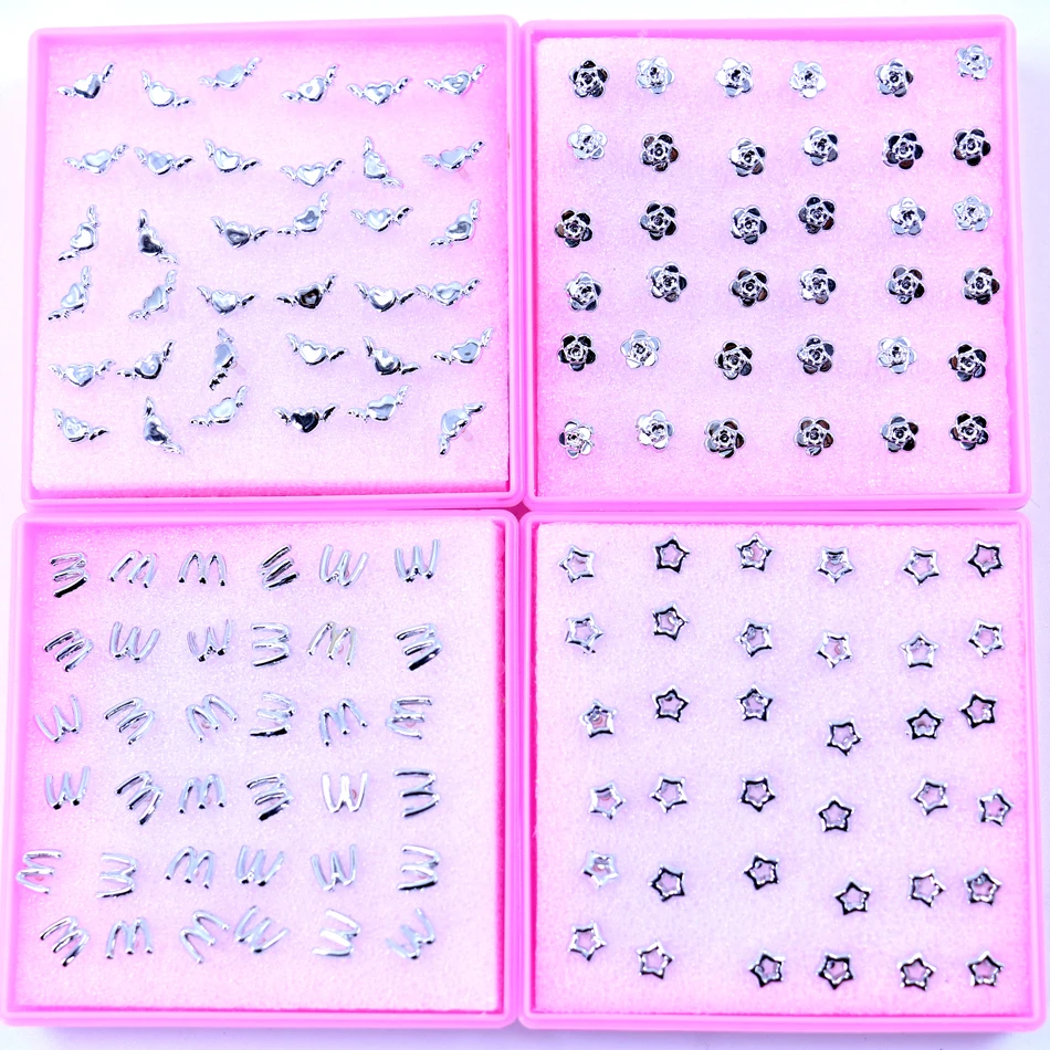 

Factory Simple Mini Design Silver Plated Cheap Plastic Anti Allergy Disinfection stick Stud Earring Flower Star 18pairs