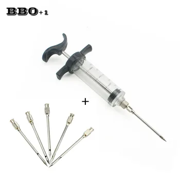 

1pcs 30ML Marinade Injector 5pcs Stainless steel Marinade injector needle Set Meat Marinade Flavour Syring Cooking Injector BBQ
