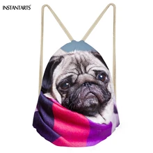 INSTANTARTS повседневные подростковые мешки с Кулиской для девочек милые 3D Животные Мопс Печать Путешествия хранения рюкзаки Softback Womem пляжные сумки