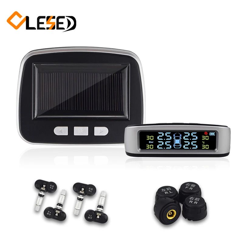 Car TPMS Tire Pressure Monitoring System Auto Alarm System Wireless Solar Charging HD Digital LCD Display With Sensor