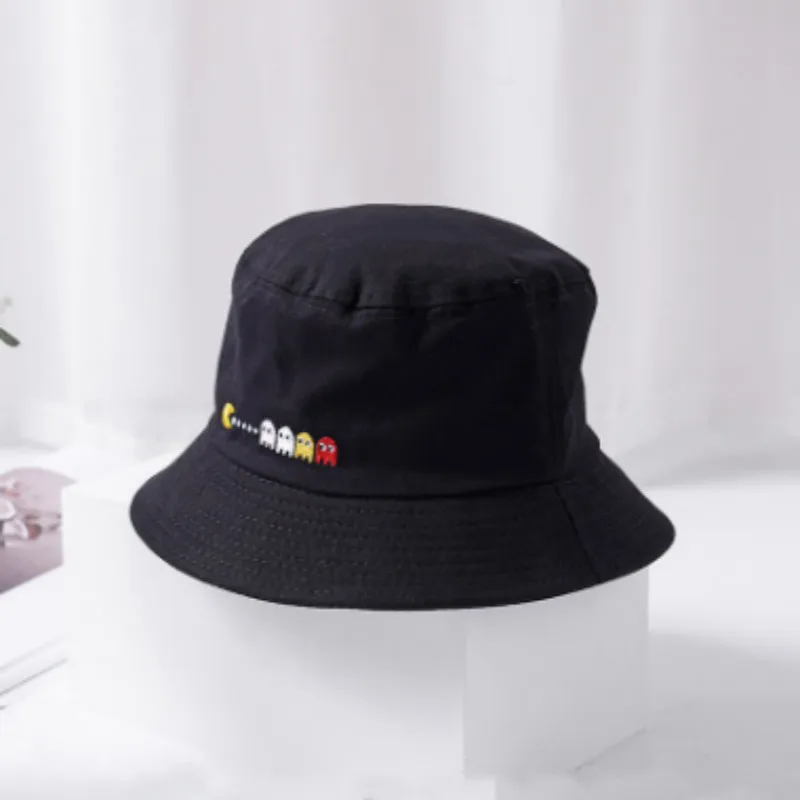 Embroidery Cartoon White Bucket Hat For Women Men Cotton Spring Summer Panama Cap Outdoor Fishermen Hat Male Fishing Cap