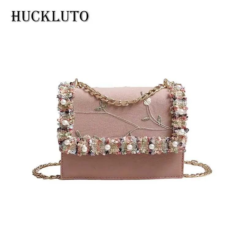 

HuckLuto Brand 2019 Limited Time Discount Korean Fashion Trend Chain Embroidery Mini Shoulder Bag Leather Women's Messenger Bag