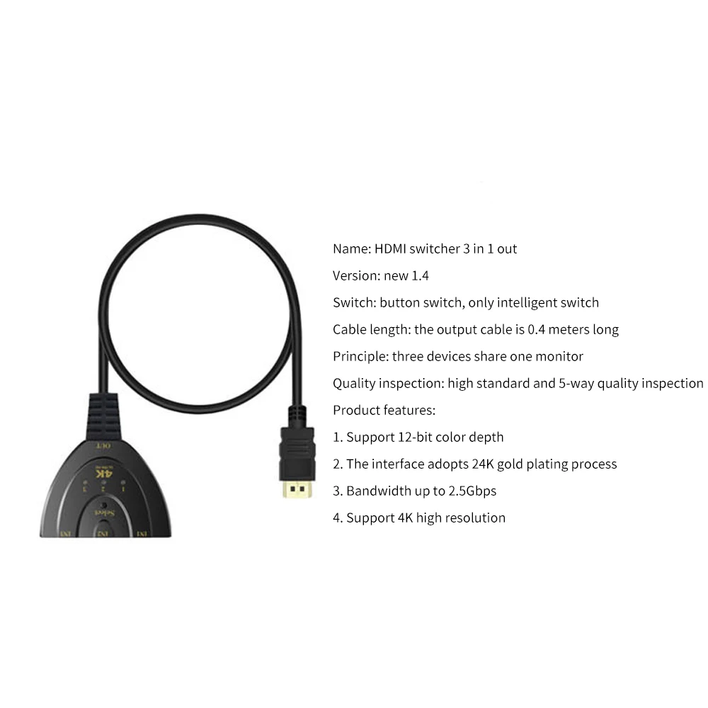 FDBRO 4K* 2K 3D Mini 3 порта HDMI переключатель 1.4b 4K Коммутатор HDMI разветвитель 1080P 3 в 1 выход порт концентратор для DVD HDTV Xbox PS3 PS4