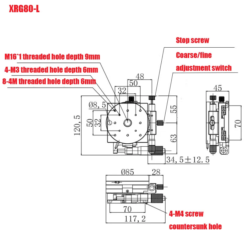 XRG80-L Высокая точность монтажа износостойкая вращающаяся платформа XR оси ручной скользящий этап 80*80 мм горка