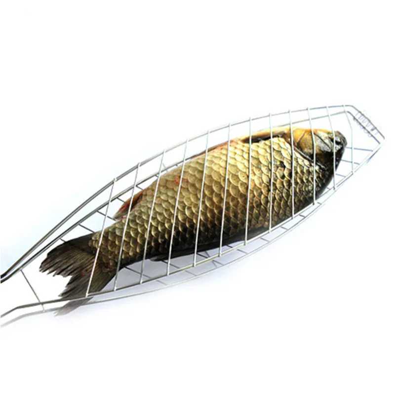 

Home Stainless Steel Wooden Handle Fish Vegetable Clip Barbecue Meshes Folder Grill Meat BBQ Too