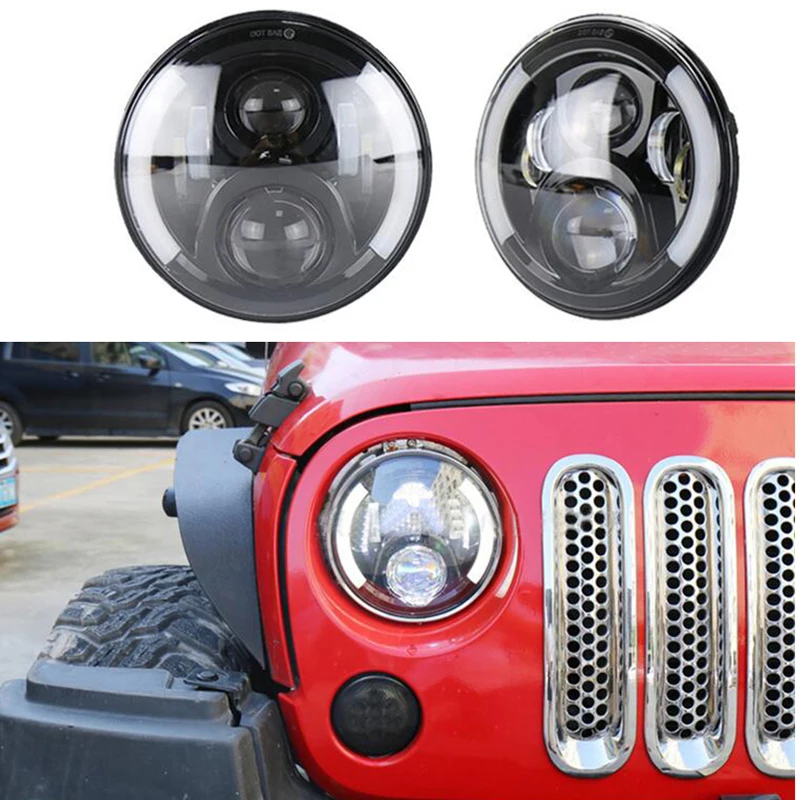 

for Jeep Wrangler JK TJ LJ CJ Rubicon Sahara Unlimited Hummer 7" Inch Round Led Headlights DRL & Hi/Lo Beam & Amber Turn Light