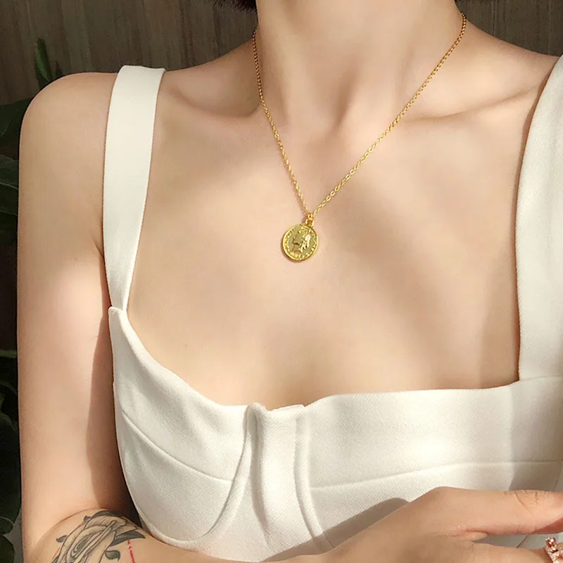 

European and American foreign trade fashion alloy coin head portrait hot selling personality necklace LXL356