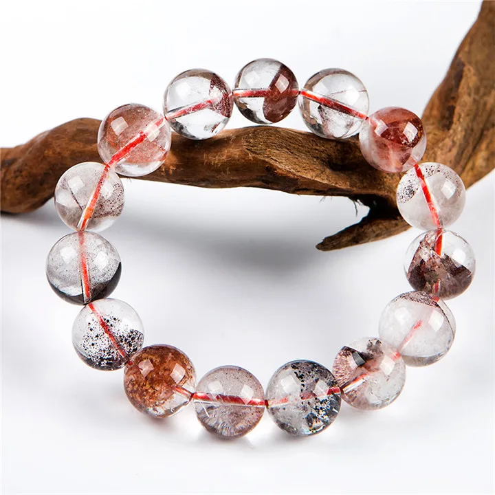 Натуральный красный фантомный кварц камень браслет модные женские кристально чистый камень Круглый бисер кристаллы браслет 14 мм
