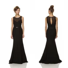 2015 Mermaid Scoop Neck Long Chiffon Bridesmaid Dress Floor Length Prom Gown Dress With Sash Sleeveless Hollow Back F1700 2015 Mermaid Scoop Neck Long Chiffon Bridesmaid Dress Floor Length Prom Gown Dress With Sash Sleeveless Hollow Back F1700