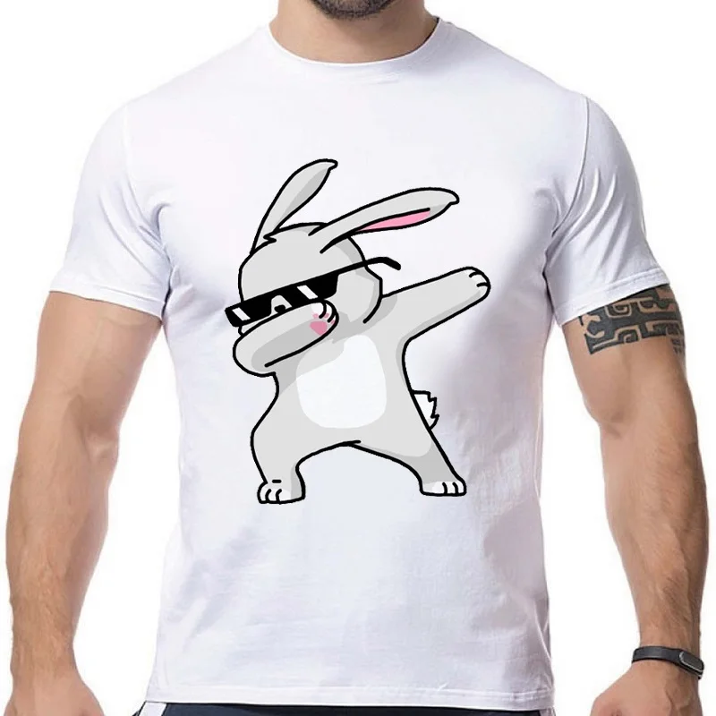 Модная забавная футболка для танцев DAB, единорог, кошка, Зебра, панда, собака, кролик, футболка с коротким рукавом, топы в стиле хип-хоп, футболка BMD02 RW - Цвет: Rabbit