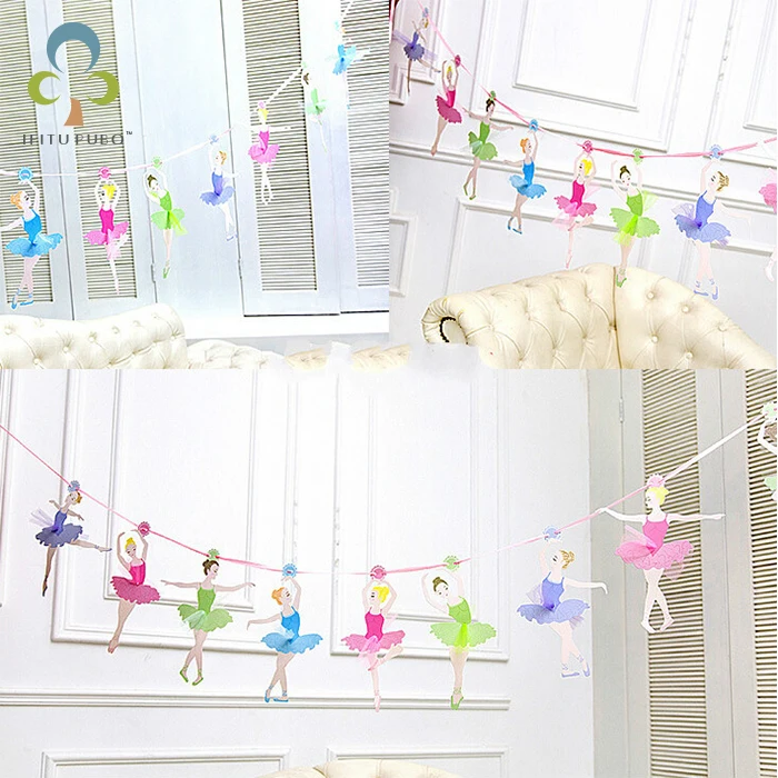 

2016 New Ballet girls letter paper Flag banner girl Princess flags baby shower Adults party birthday decoration supplies GYH