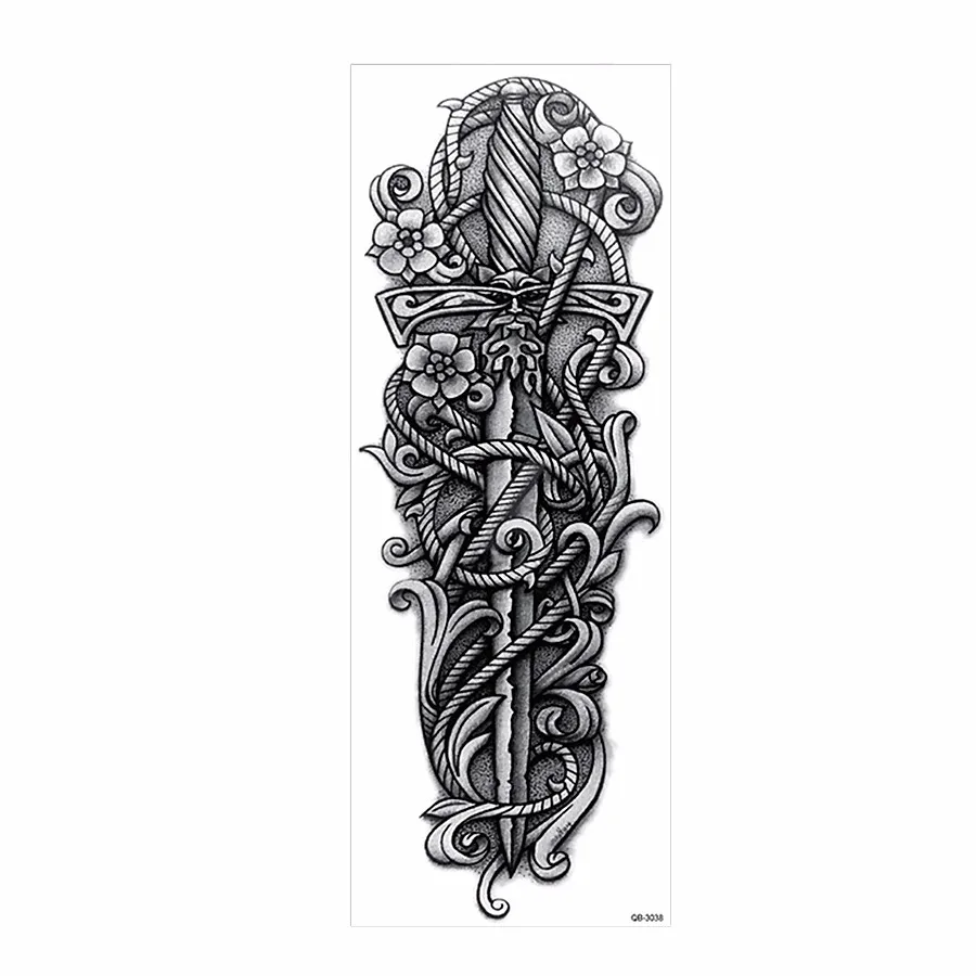 1 Sheet Big Large Full Arm Tattoo Sticker Unisex Body Art Sword Flower Pattern Waterproof Temporary Tattoo Sticker Decal QB-3038 (1)