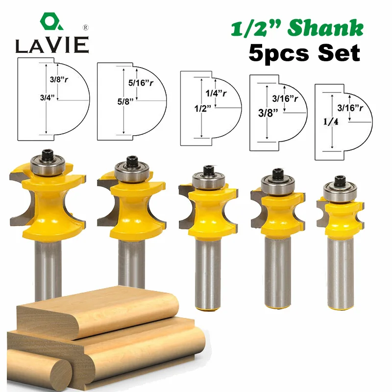 LAVIE 5 шт. 12 мм 1/2 хвостовик Bullnose полукруглое долото с подшипником Концевая фреза для деревообработки инструмент фреза MC03009