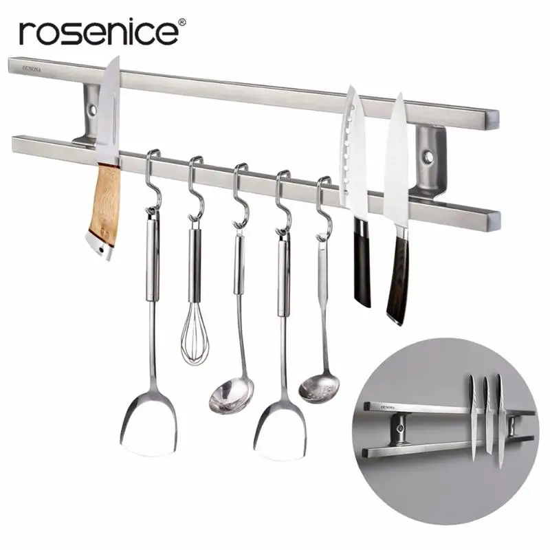Online ROSENICE di Alta Qualità Coltello Magnetico Supporto di Montaggio A Parete Nero 304 In Acciaio Inox Magnete di Blocco Coltello Titolare Per Coltello di Metallo