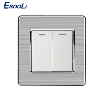 

Esooli waterproof 2 Gang 1 Way Luxury Light Switch On / Off Wall Switch Interruptor Stainless Steel Panel AC 110~250V