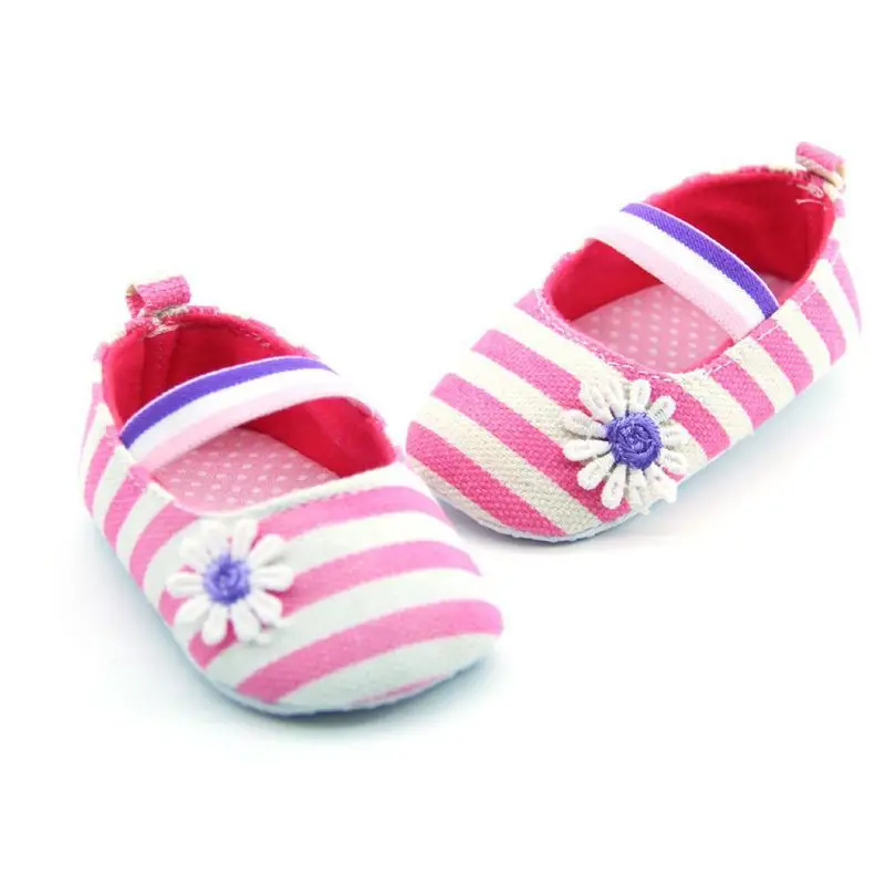 Детские ботинки принцессы мягкая подошва кроватки обувь хлопок Цветочный полосы обувь первые ходоки