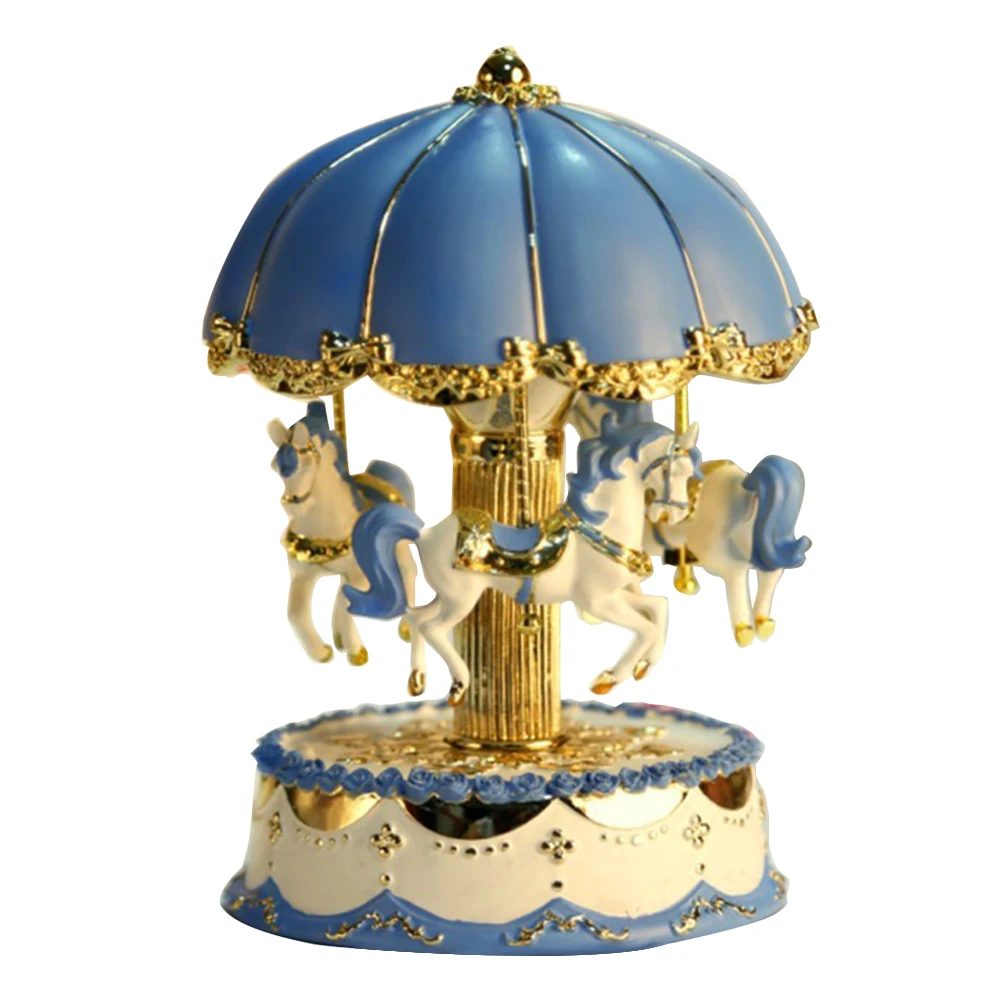 

LED Light Birthday Music Box Ornament Mechanism Desktop Craft Umbrella Carousel Gifts Horse Romantic Valentine's Day Clockwork