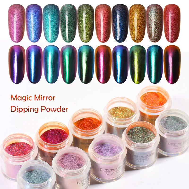 

10g Magic Nail Art Dipping Powder Double Using Mirror Powder Sparkly Chrome Pigment Glitter Press Dip Rub Nail Glitter NHD