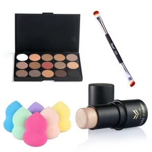4 PCS Makeup Set Eye Shadow Highlighter Stick+Powder Puff Eyeshdow Brush Beauty Cosmetic Kit Make Up Tools