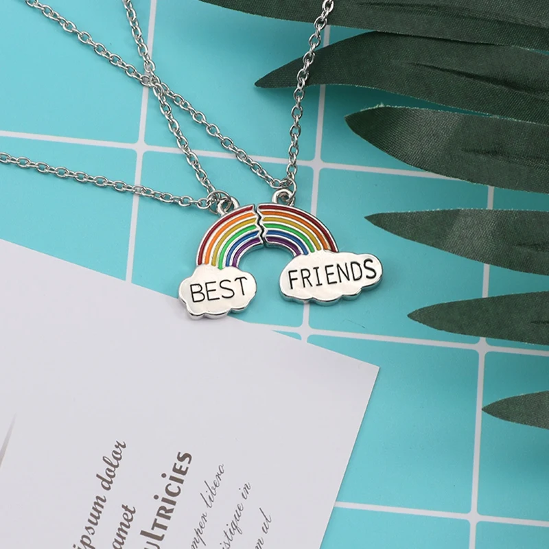 Ожерелье Лучшие друзья пара эмаль головоломка Радуга облако кулон ожерелье Дружба Bff ювелирные изделия подарок для ожерелья для женщин