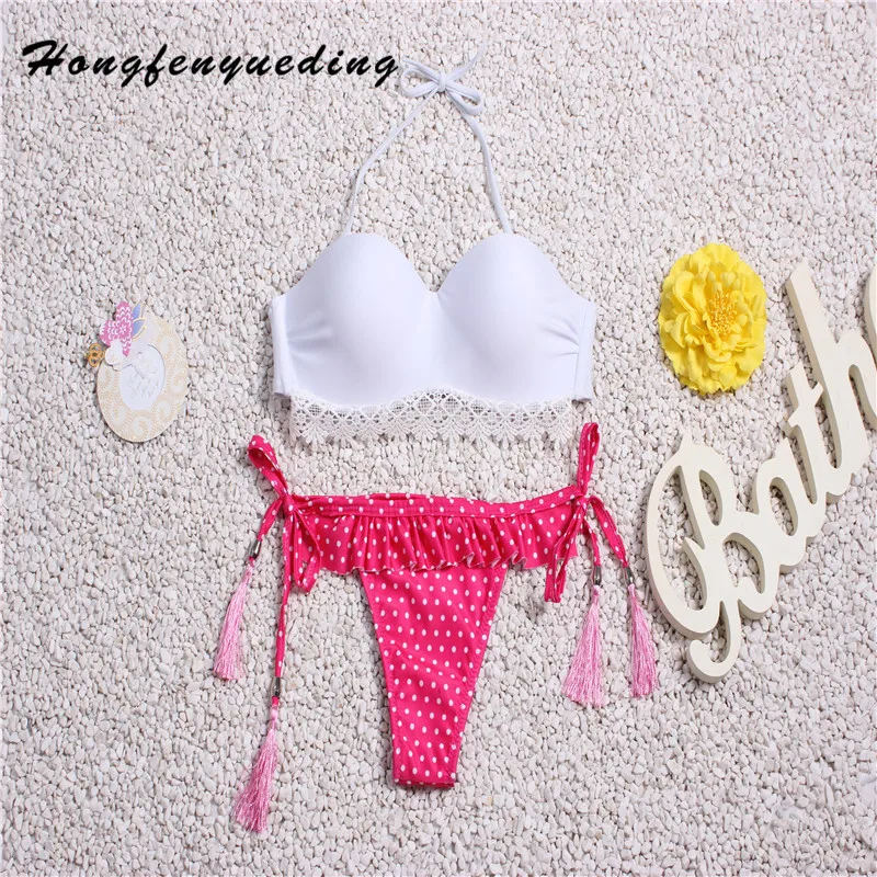 Hongfenyueding Maiô Empurrar Para Cima Sólida Tanga Brasileira Conjunto