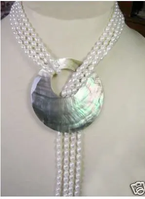 

Hot sell Noble- SHIPPING>>>@@ Charming TAHITIAN 4 Rows Cultured White Pearl Necklace Shell Pendant Fashion AKOYA S